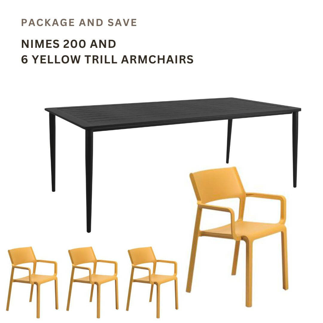 Nimes 200 Anthracite and 6 Yellow Trill Armchairs Product Image